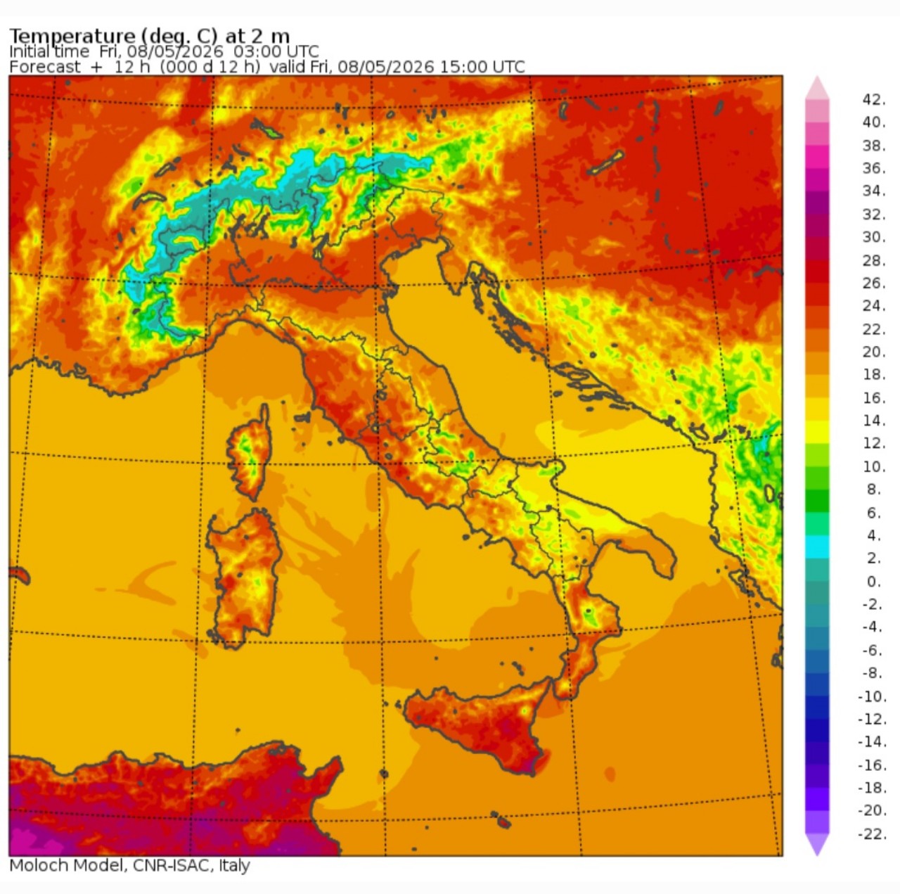 Temperature massime 8 maggio 