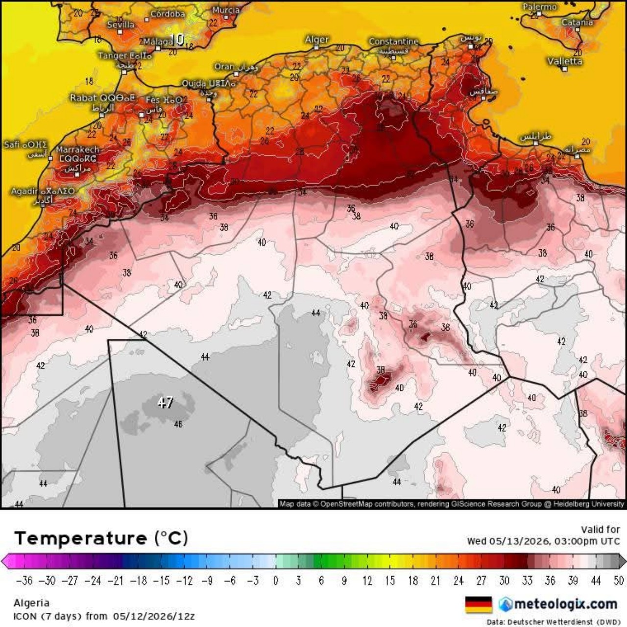 Temperature massime Algeria 13 maggio
