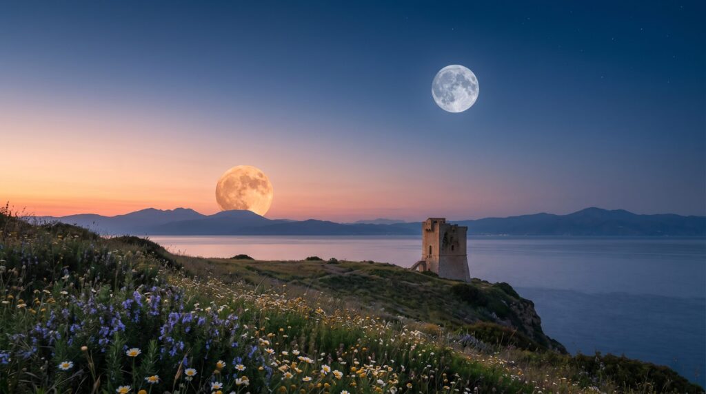 luna arancione blu