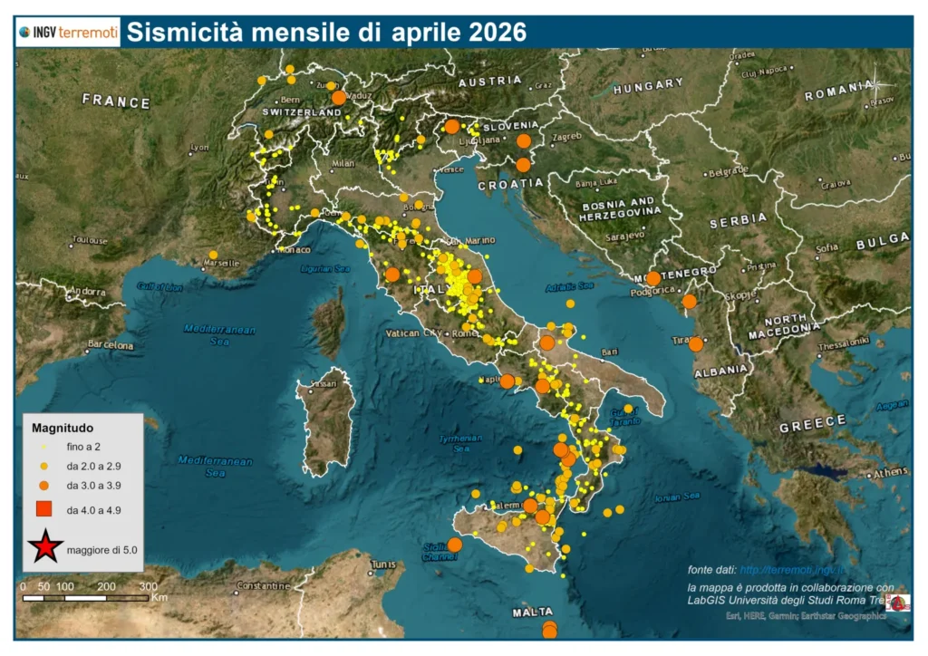 mappa mensile sismicità aprile 2026