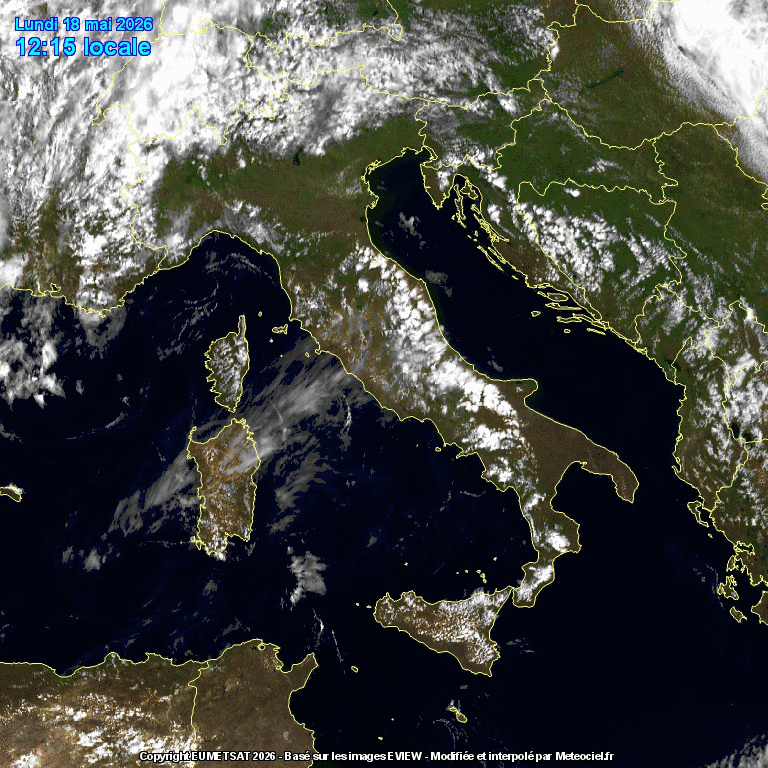 satellite meteo italia lunedì 18 maggio 2026