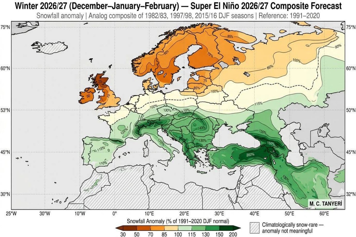 Anomalie nevicate inverno 2026-2027 Europa