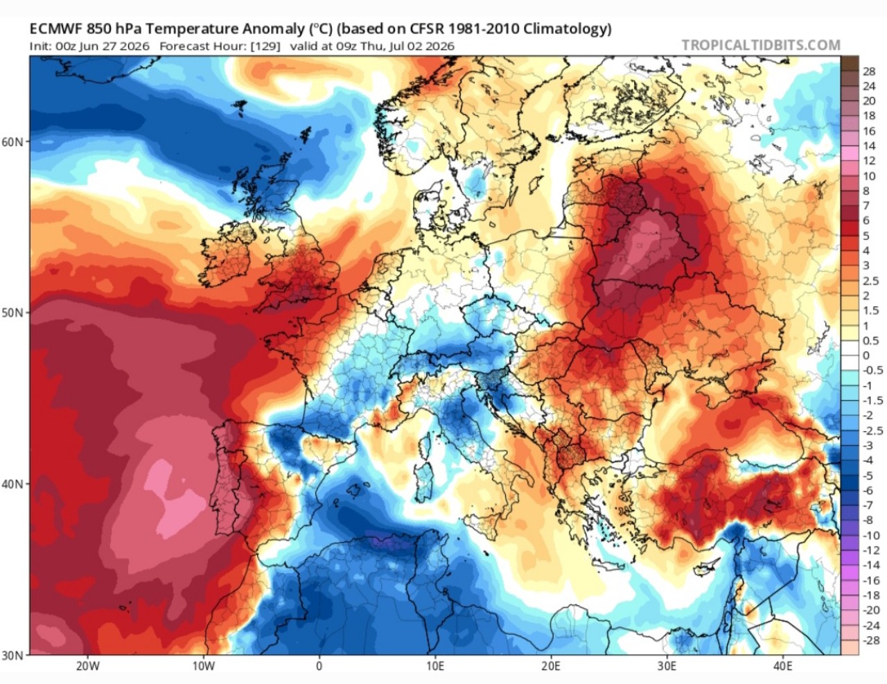 Anomalie termiche 850 hPa 2 luglio