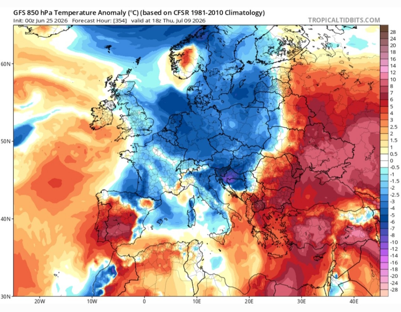 Anomalie termiche 850 hPa Luglio