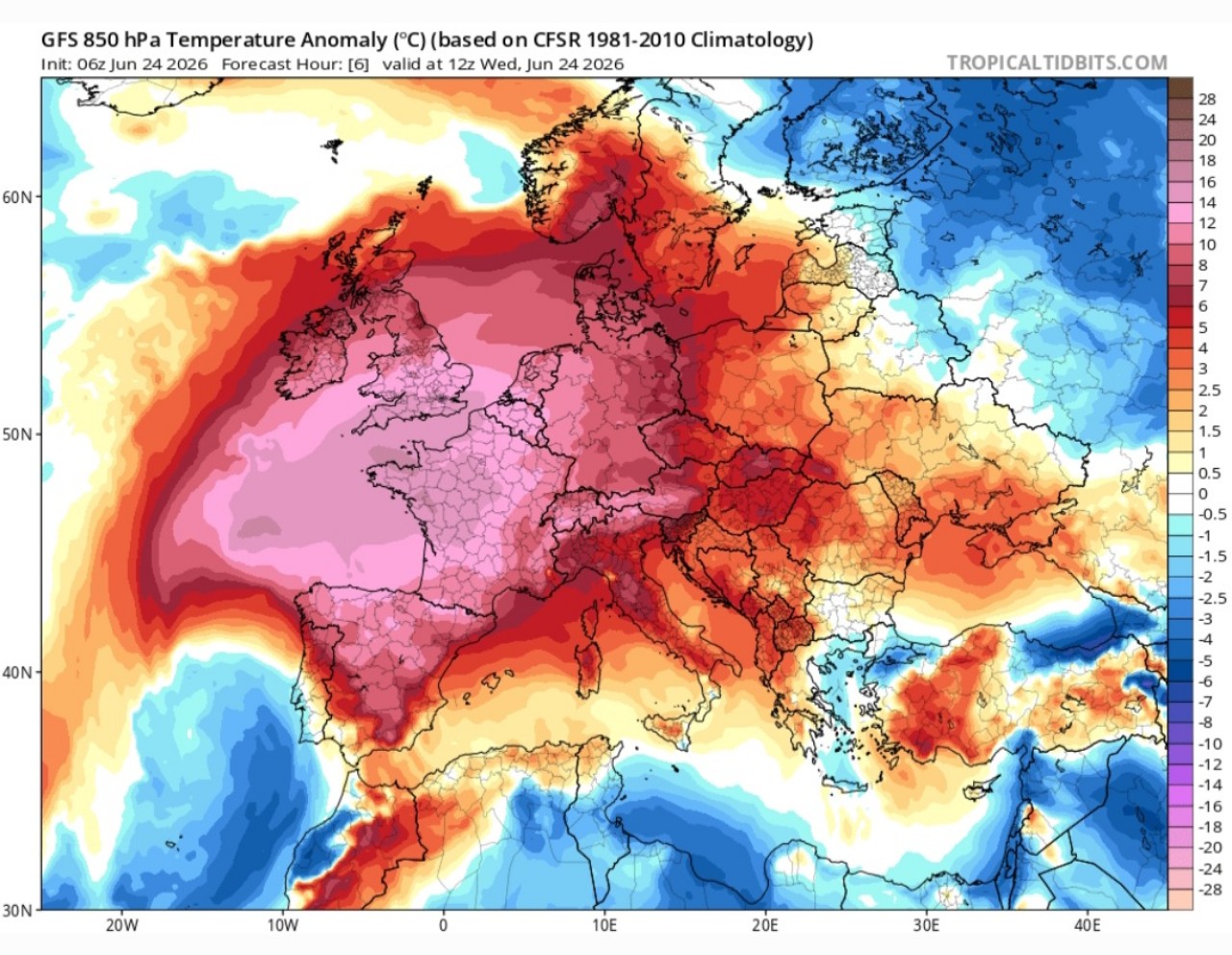 Anomalie termiche 850 hPa Spagna
