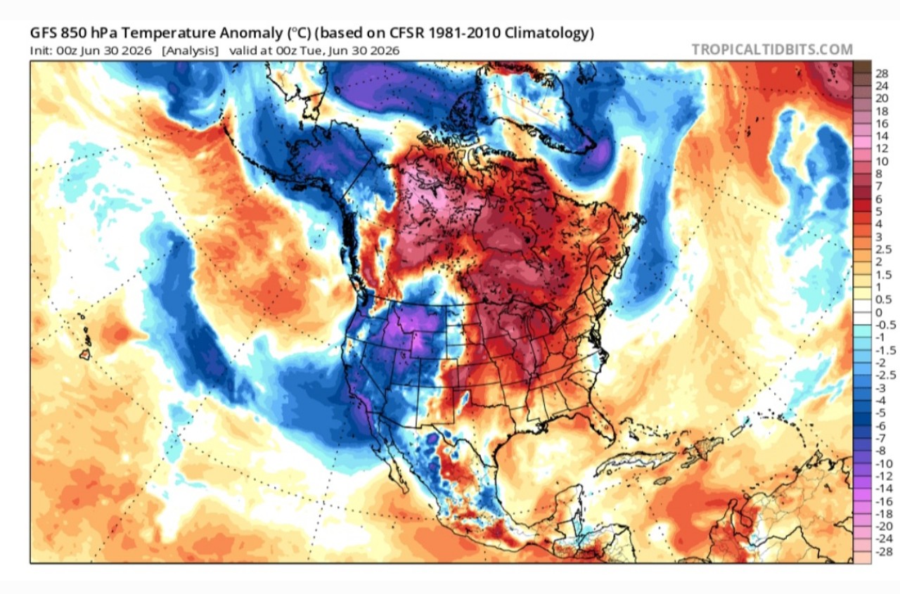 Anomalie termiche 850 hPa USA