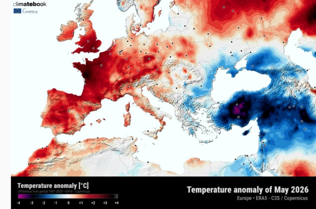 Anomalie termiche a 2 metri Europa a maggio