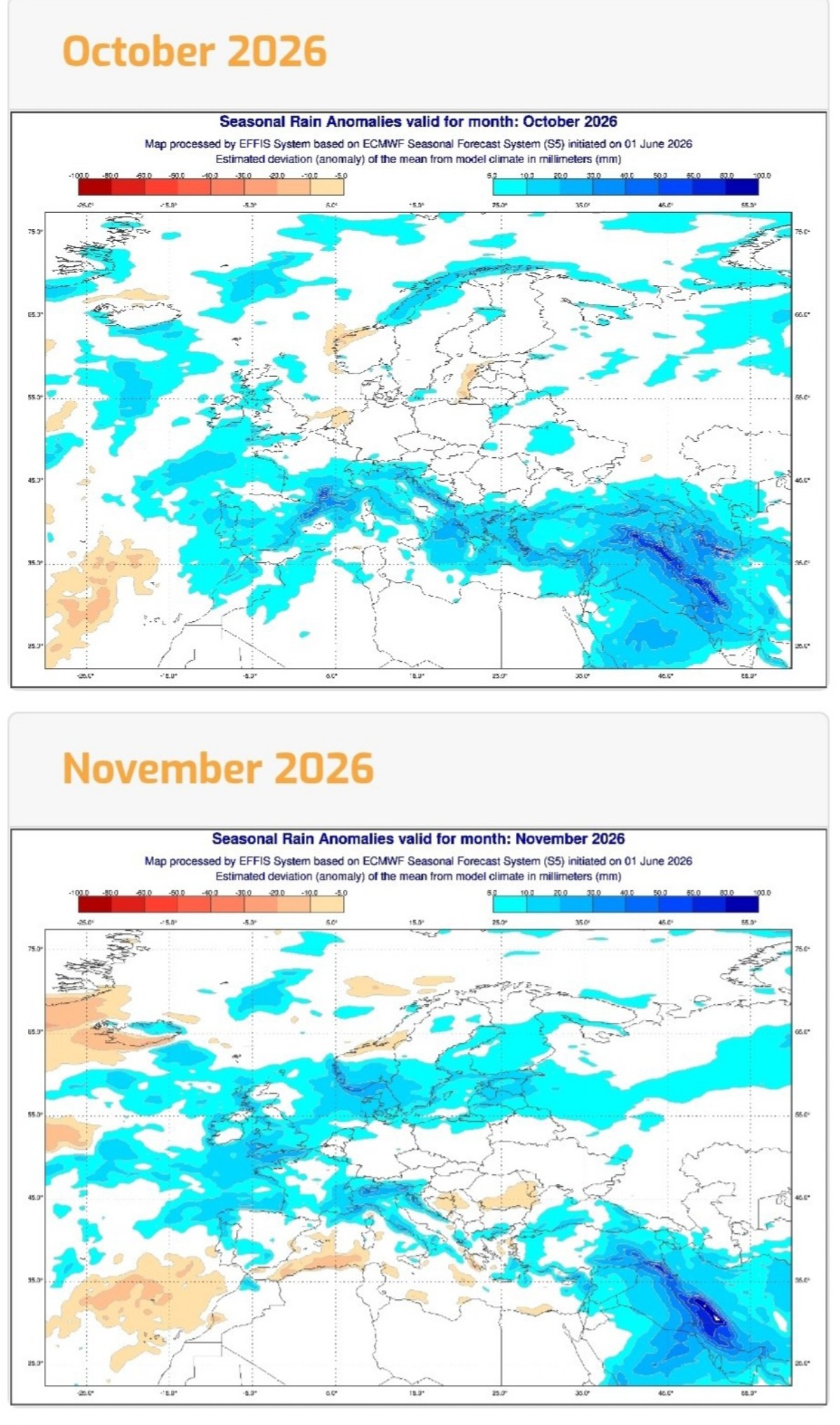 Previsioni ottobre e novembre 2026 ECMWF
