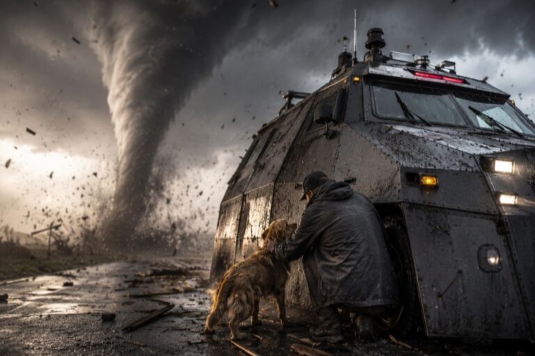 Storm chasers salvano cane dal tornado