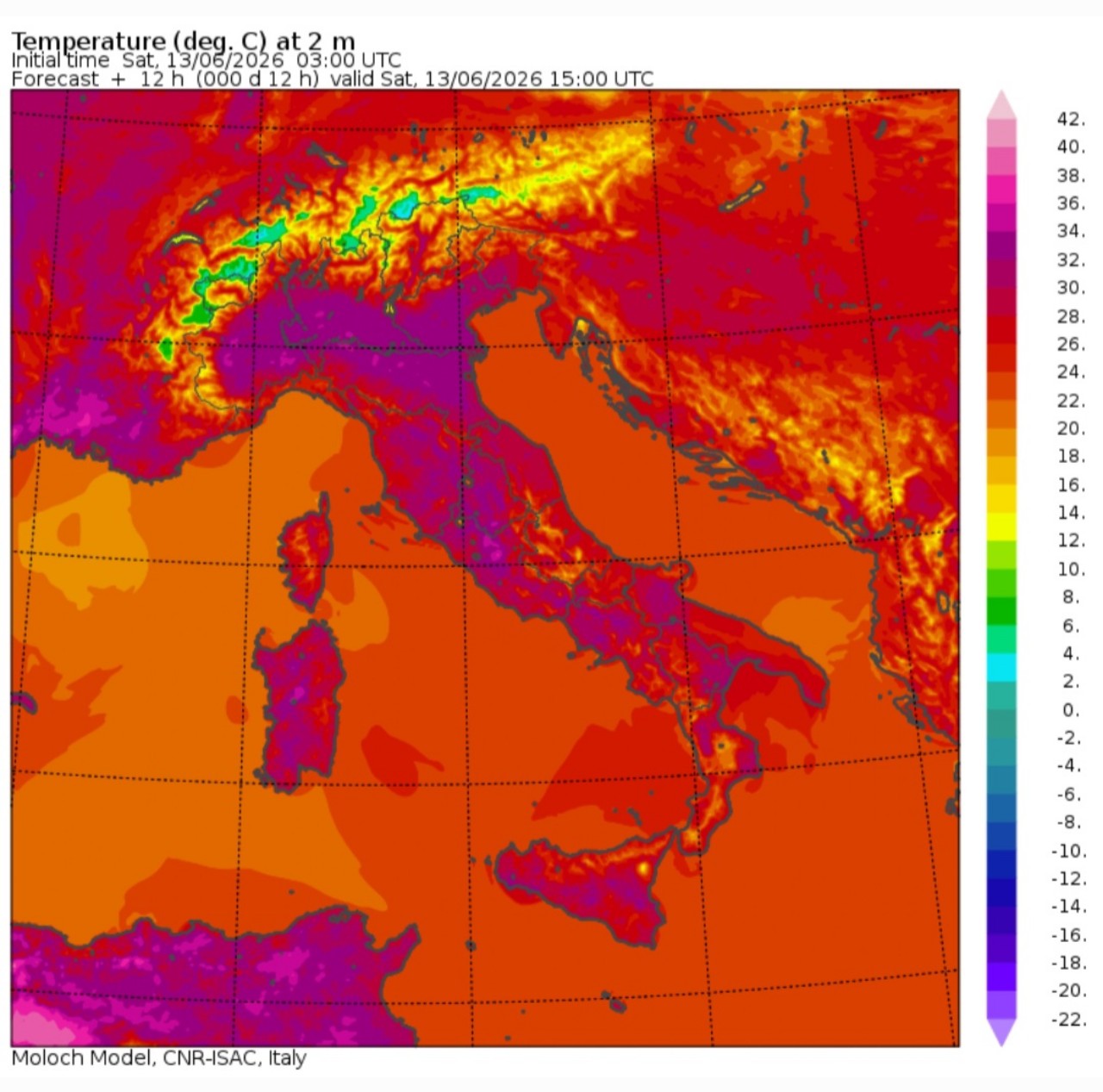 Temperature massime 13 giugno 