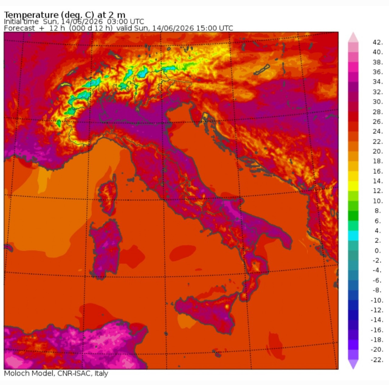 Temperature massime 14 giugno 