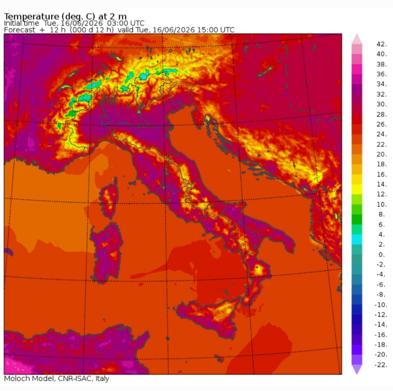 Temperature massime 16 giugno
