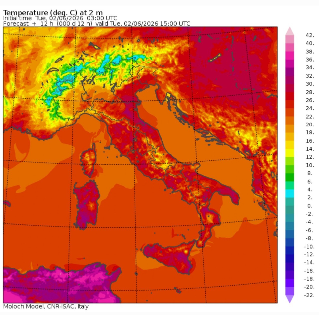 Temperature massime 2 giugno 