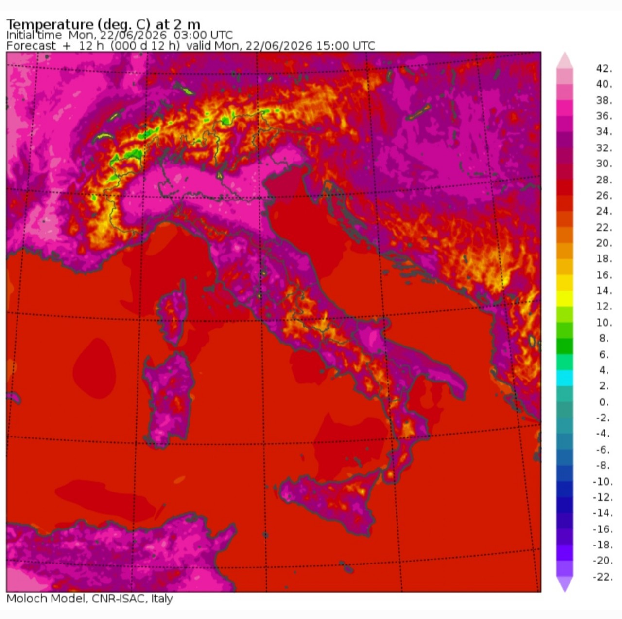 Temperature massime 22 giugno
