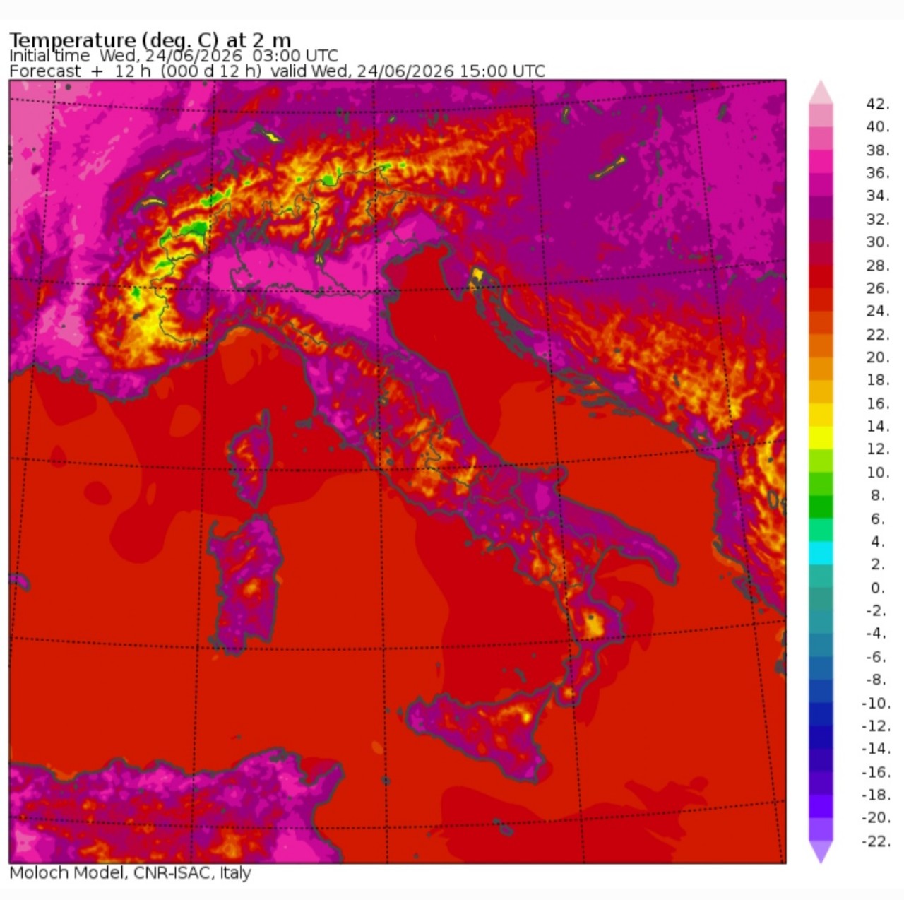 Temperature massime 24 giugno
