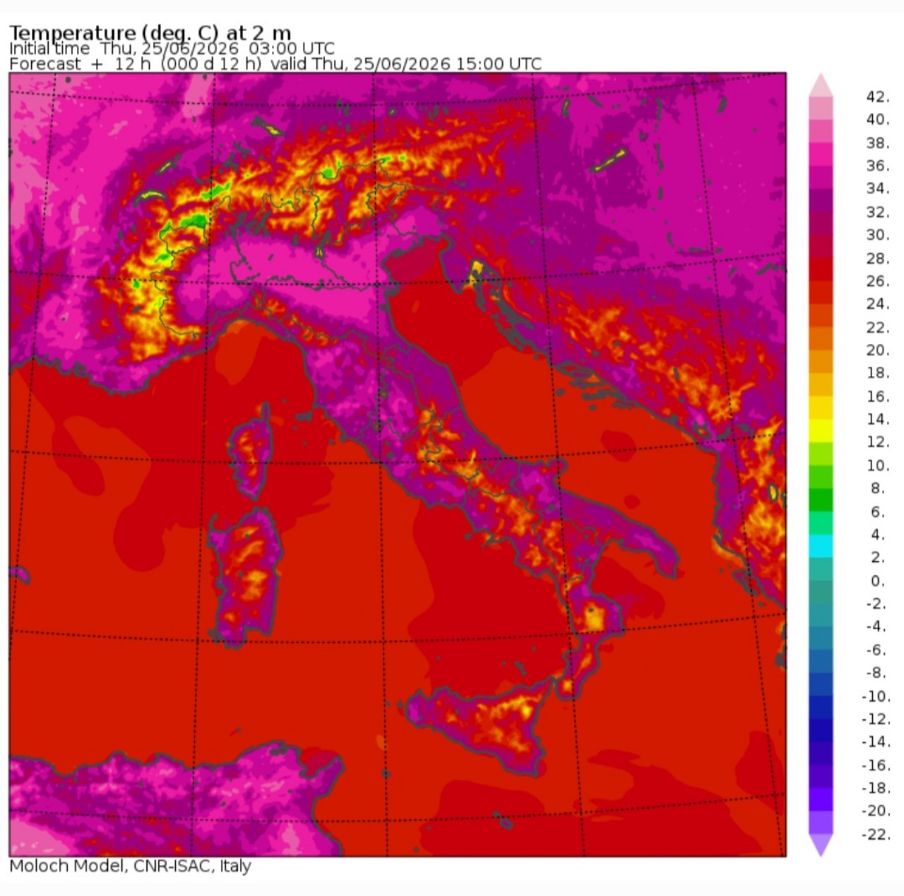 Temperature massime 25 giugno 
