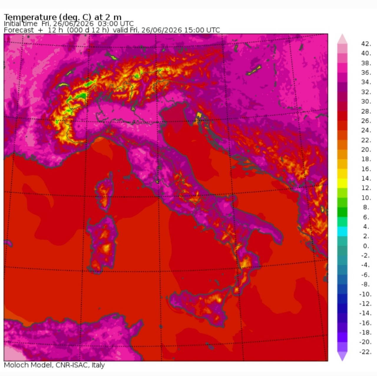 Temperature massime 26 giugno 
