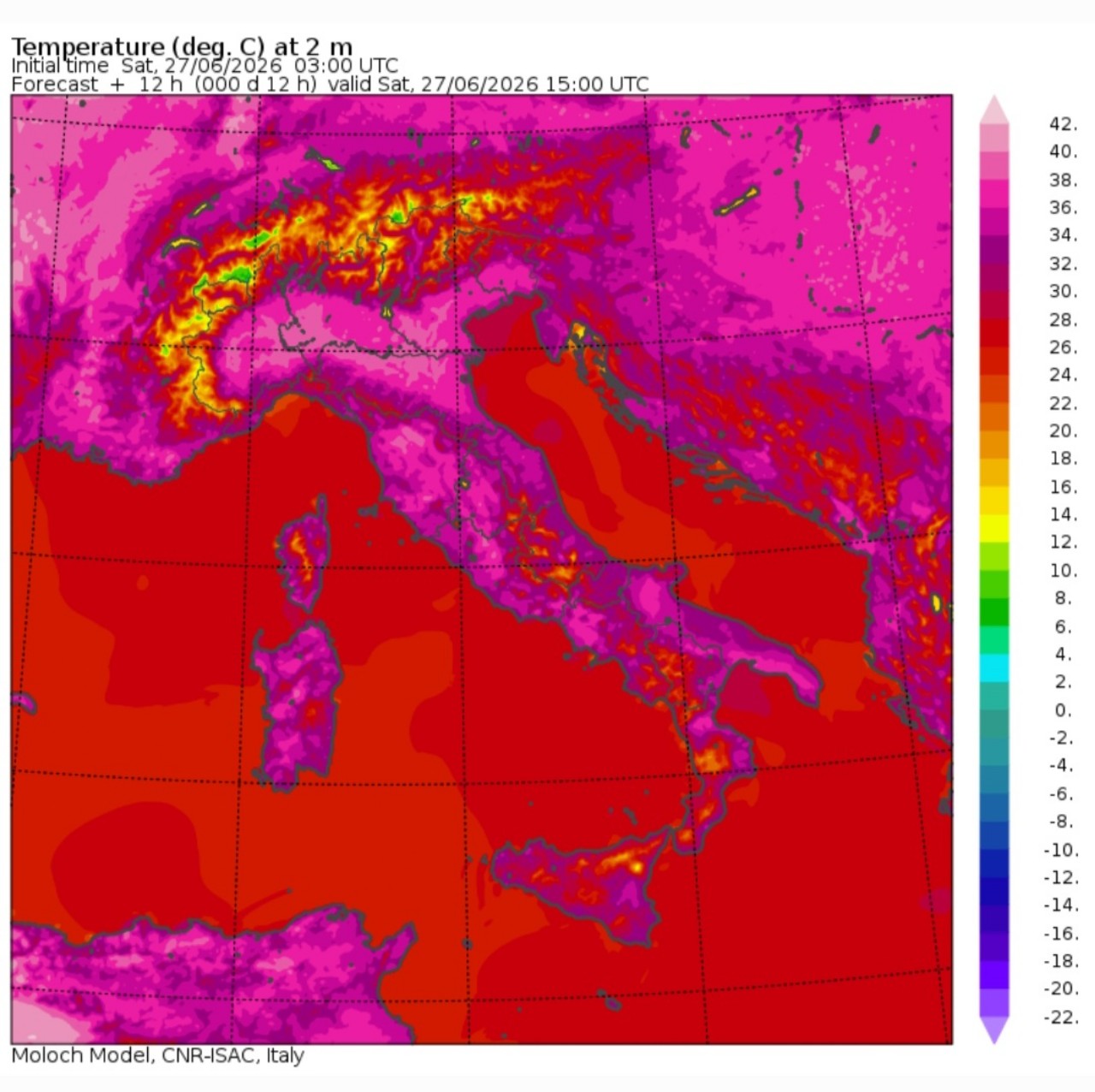 Temperature massime 27 giugno 