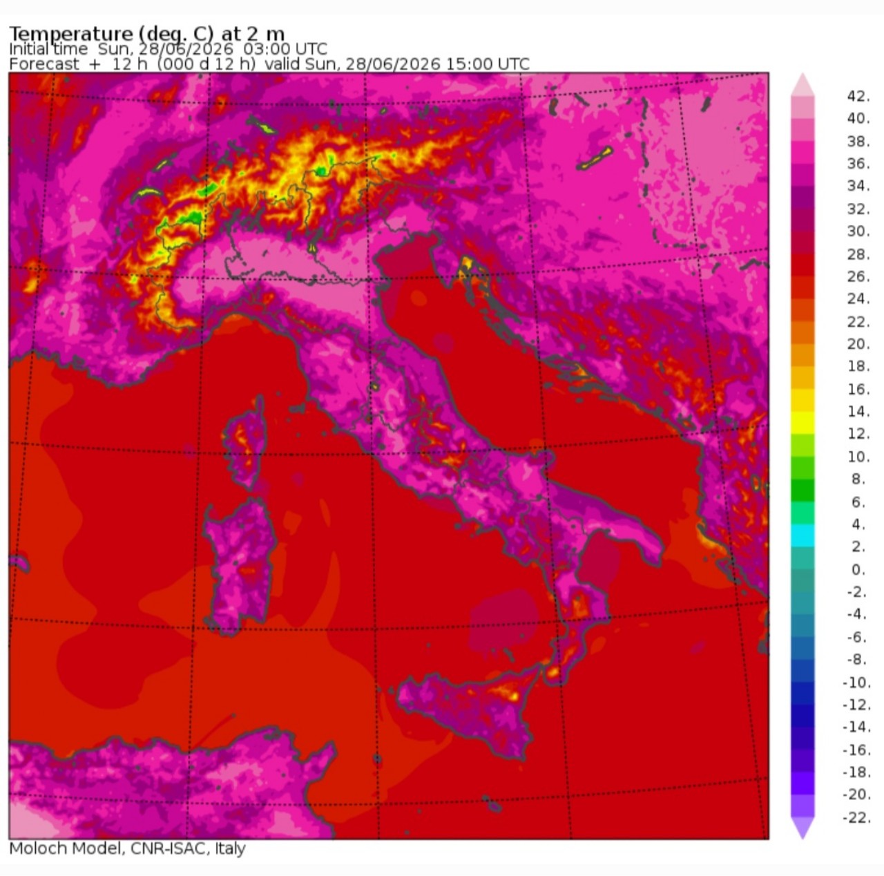 Temperature massime 28 giugno 