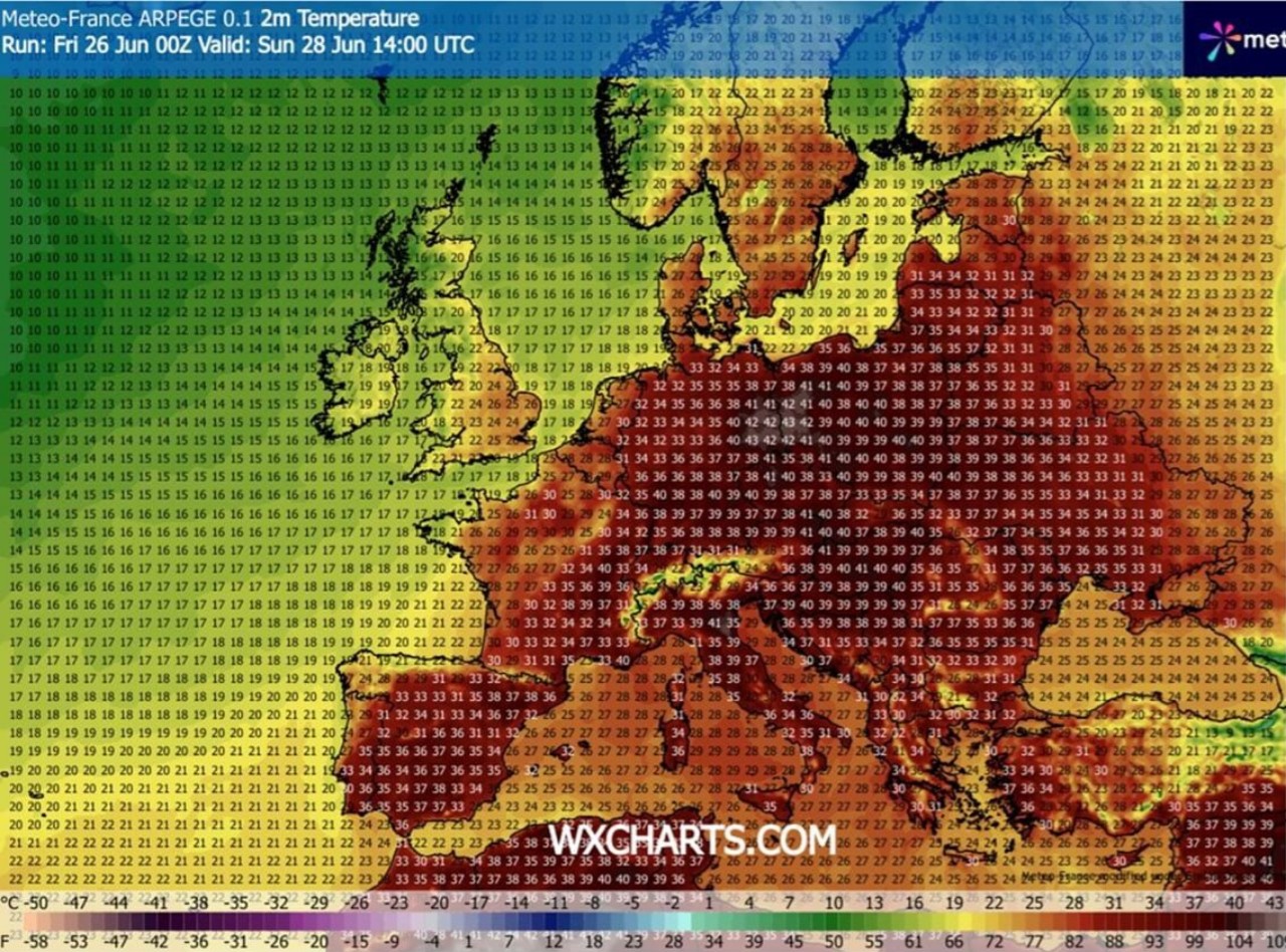 Temperature massime 28 giugno Europa 