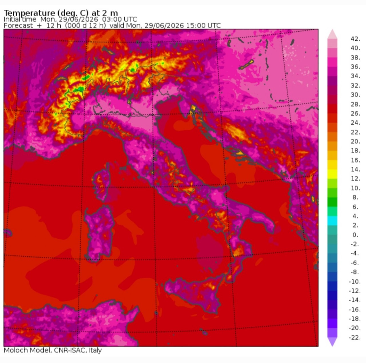 Temperature massime 29 giugno 