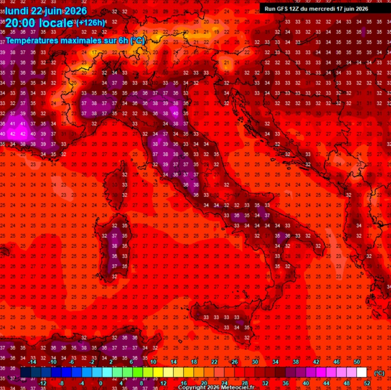 Temperature massime Italia 22 giugno