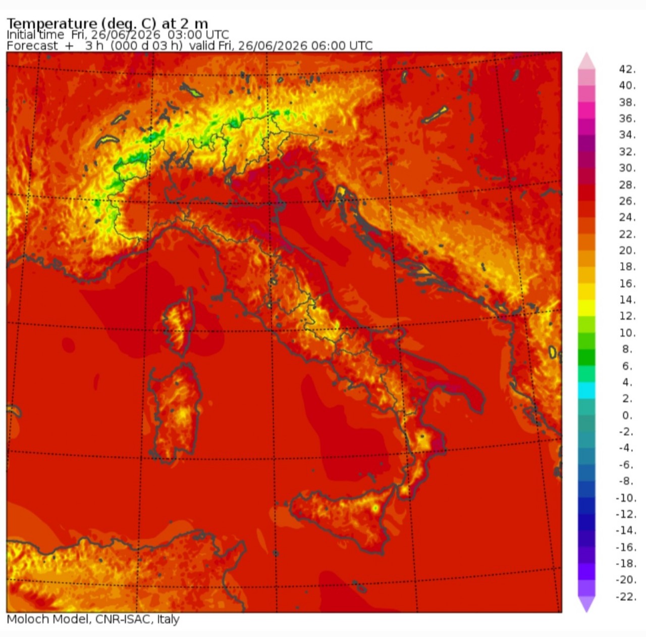 Temperature minime 26 giugno 2026