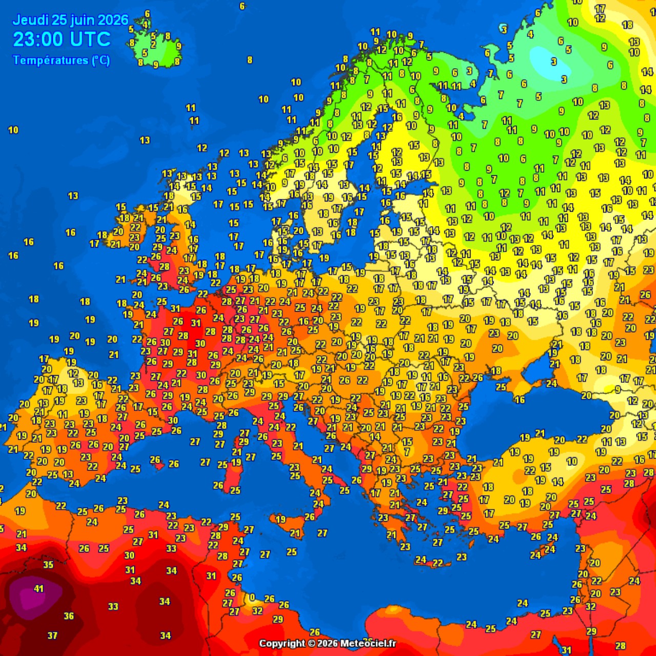 Temperature notturne Europa 