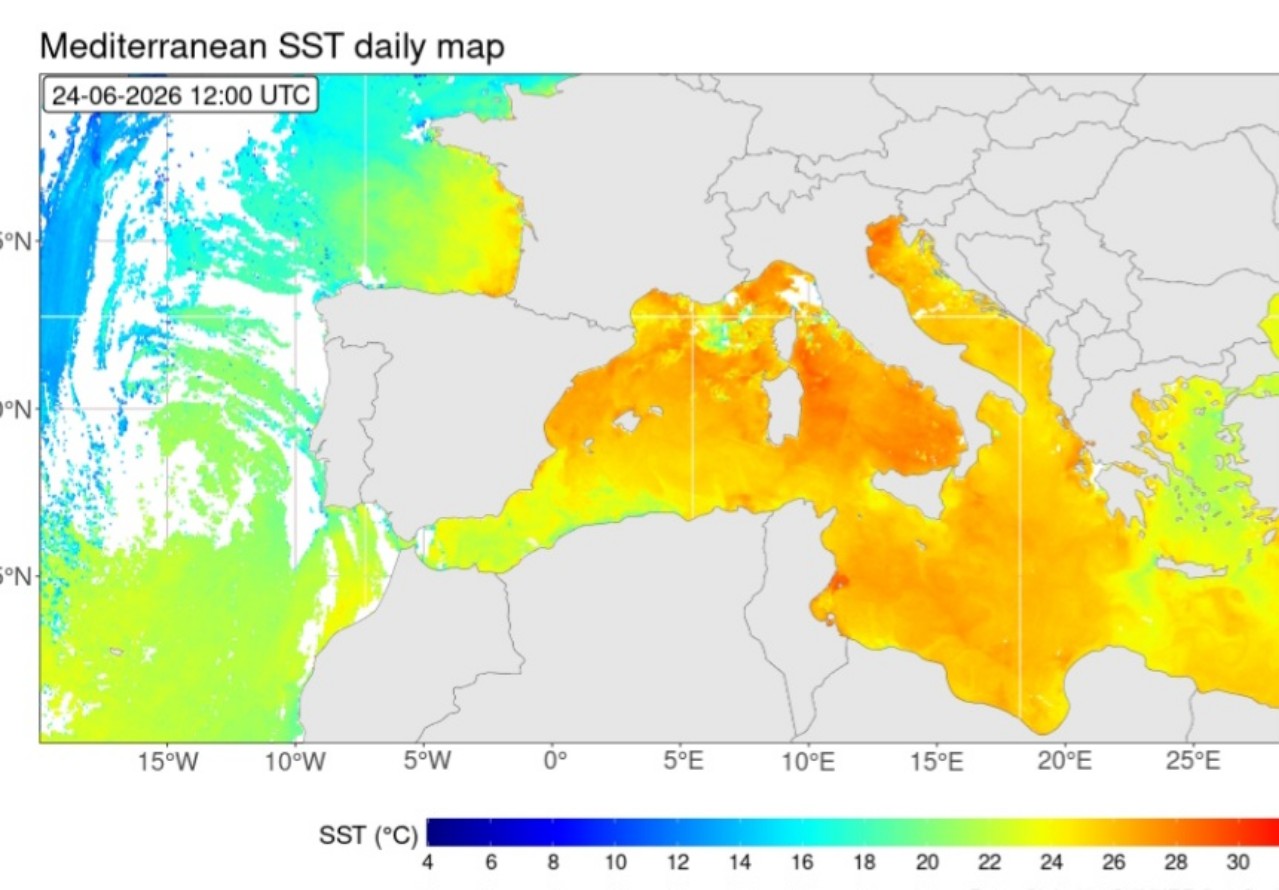 Temperature superficiali Mediterraneo 25 giugno 