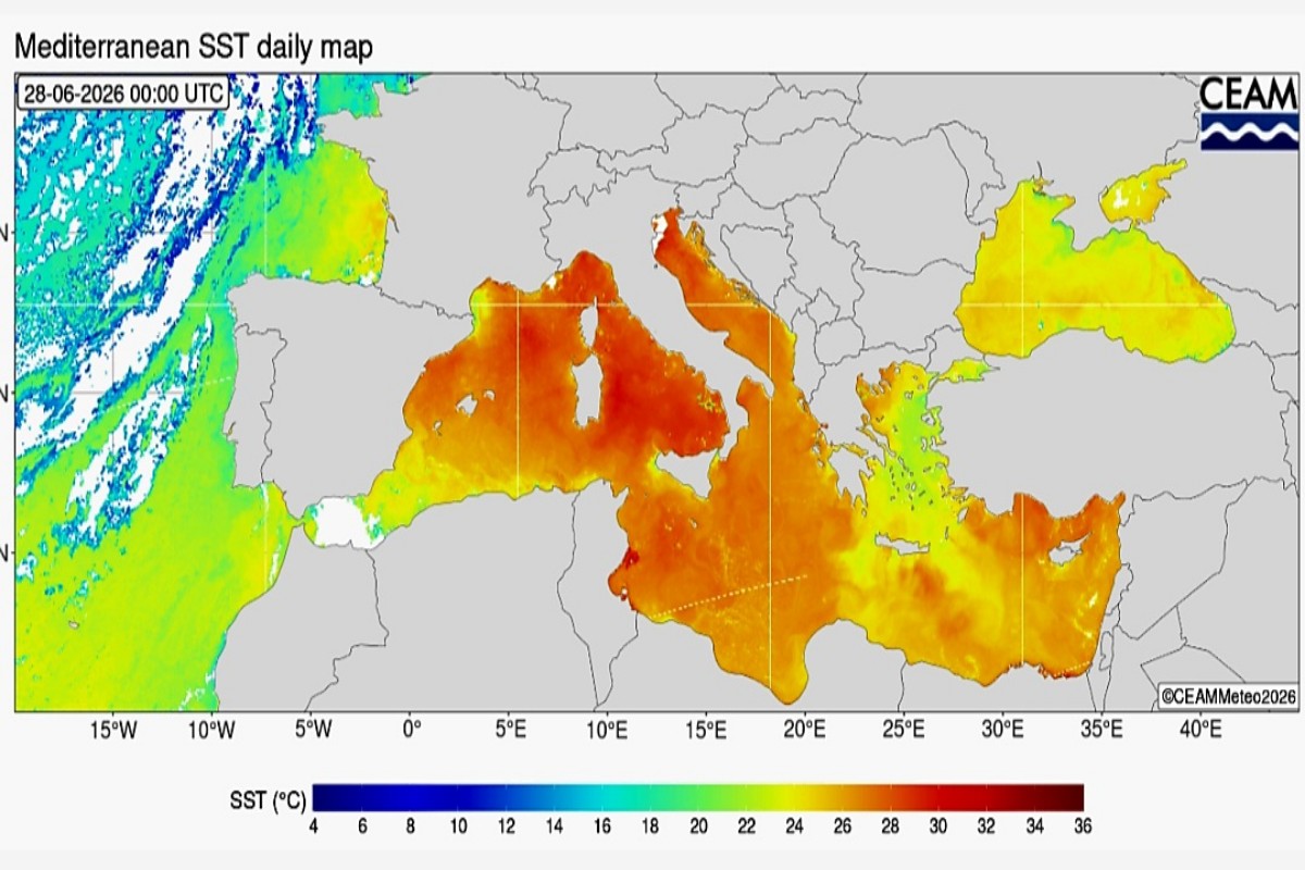 Temperature superficiali Mediterraneo 28 giugno 
