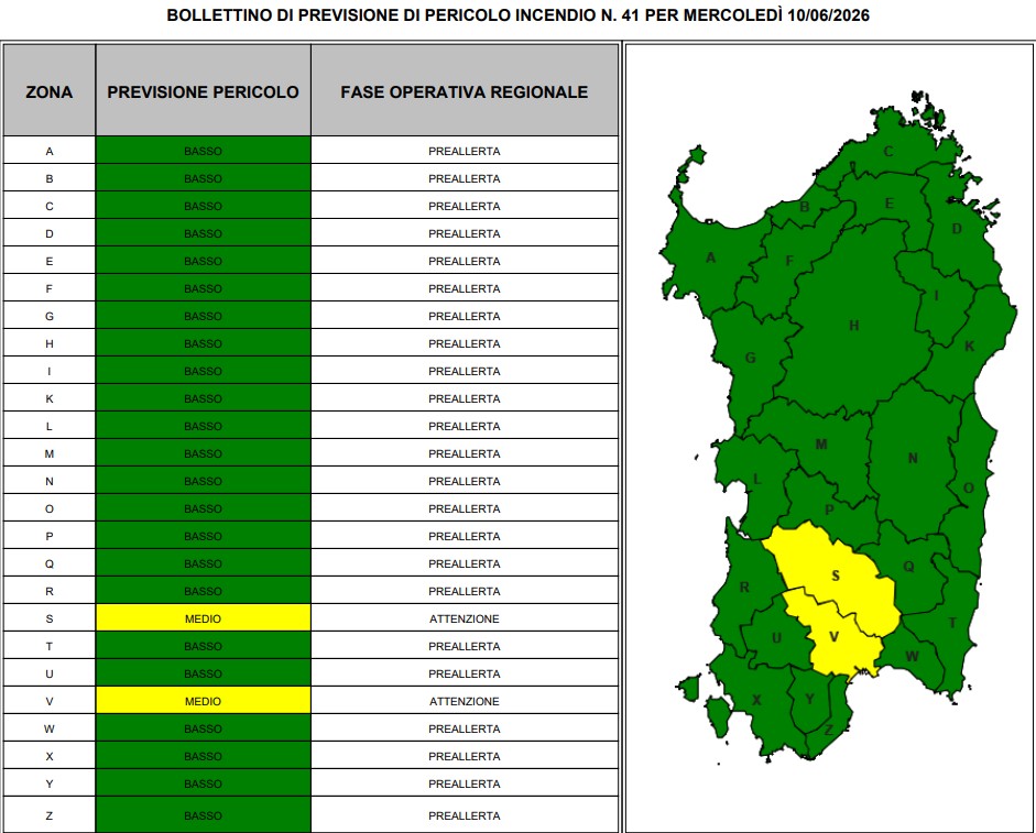 allerta incendi sardegna 10 giugno