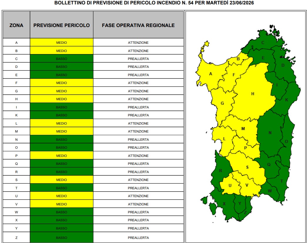 allerta incendi sardegna 23 giugno