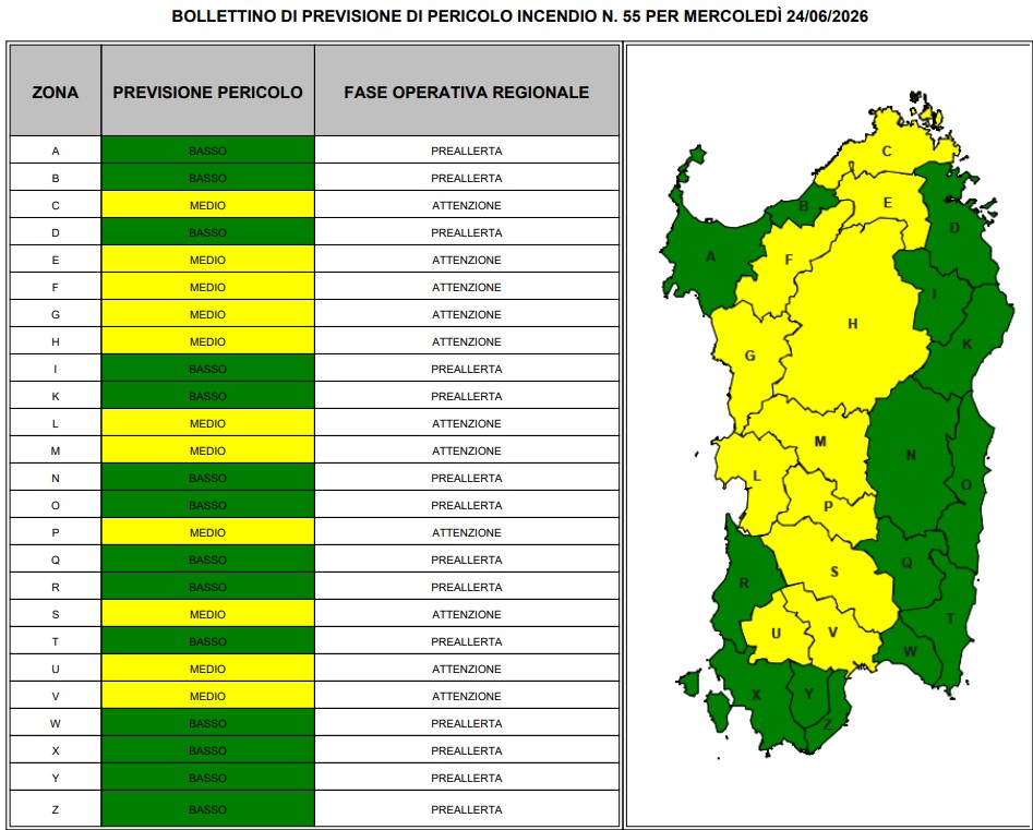 allerta incendi sardegna 24 giugno