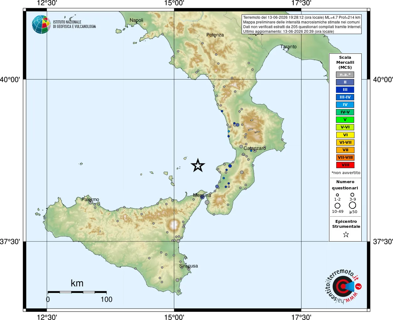 terremoto tirreno 13 giugno 2026