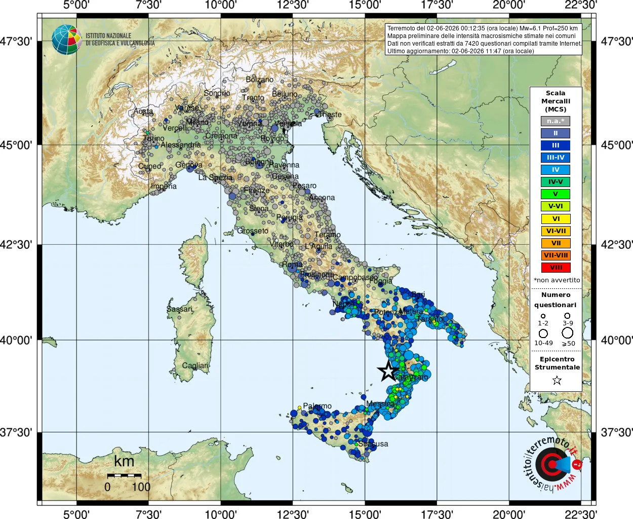 terremoto tirreno 2 giugno 2026