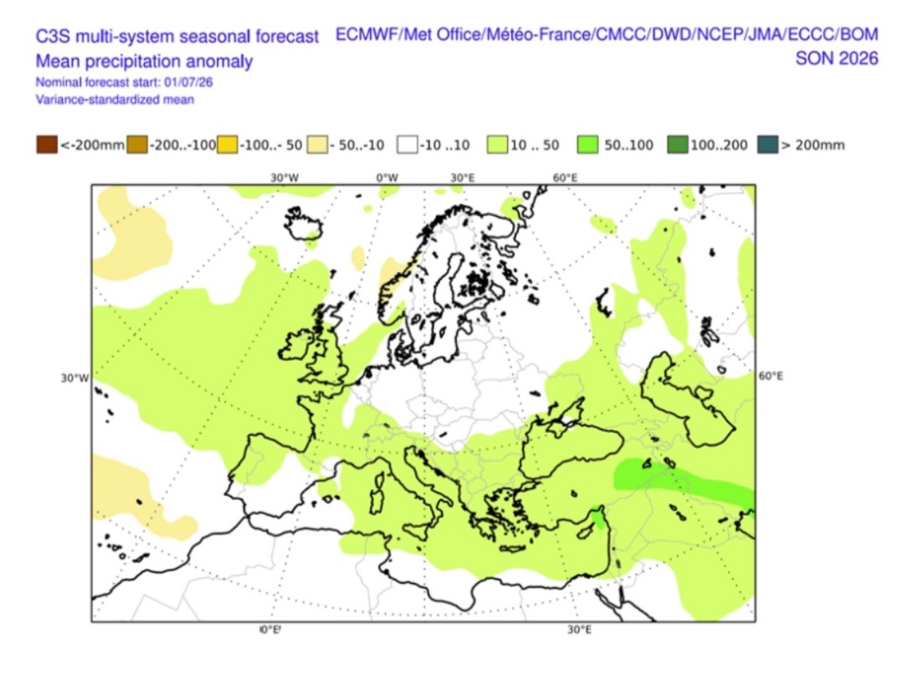 Anomalie precipitazioni settembre-ottobre 2026