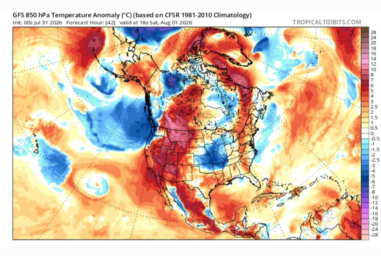 Anomalie termiche 850 hPa USA