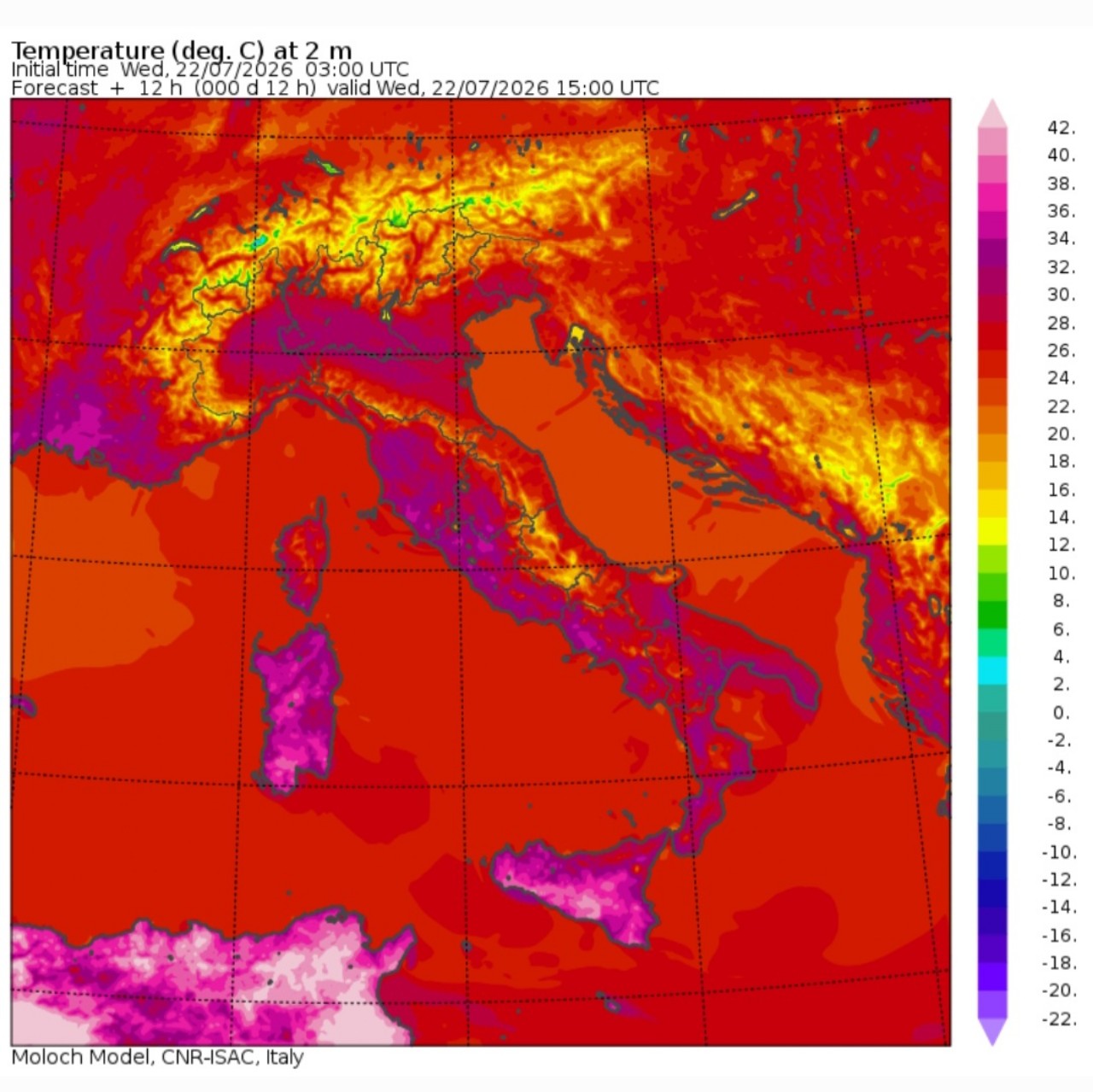 Temperature massime 22 luglio 