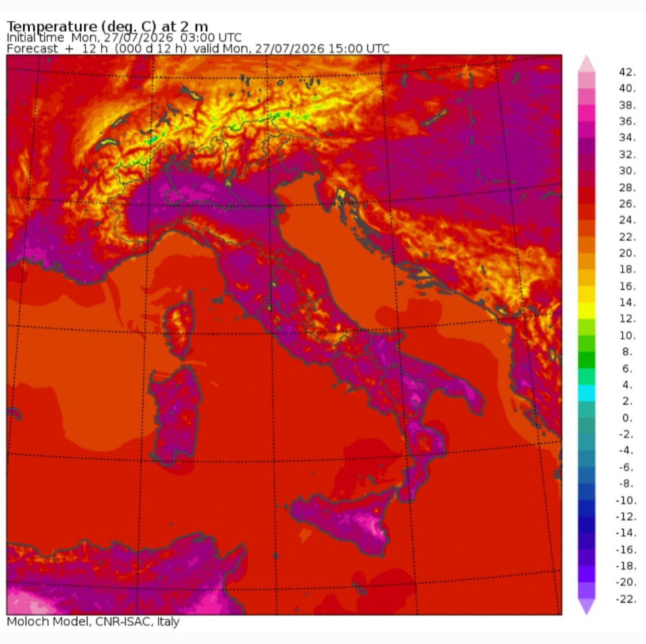 Temperature massime 27 luglio 