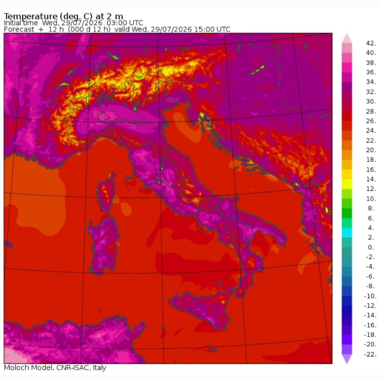 Temperature massime 29 luglio 