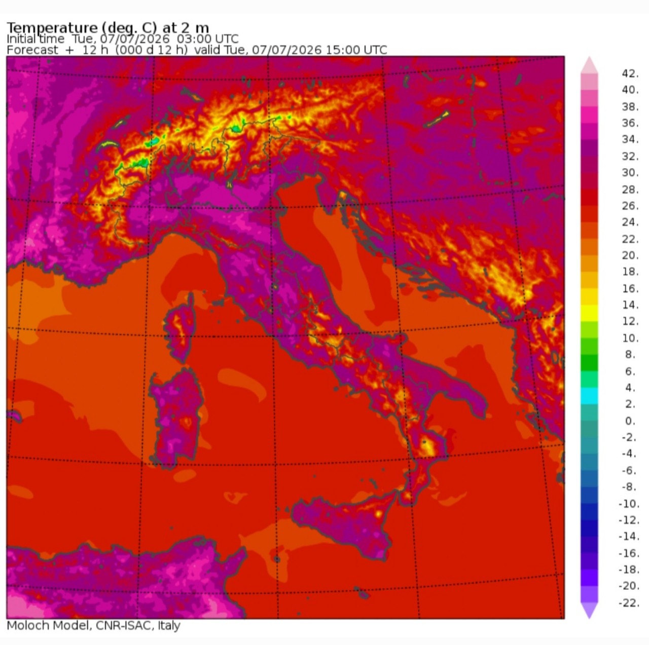 Temperature massime 7 luglio