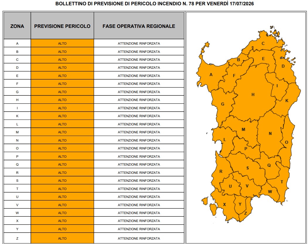 allerta incendi sardegna 17 luglio