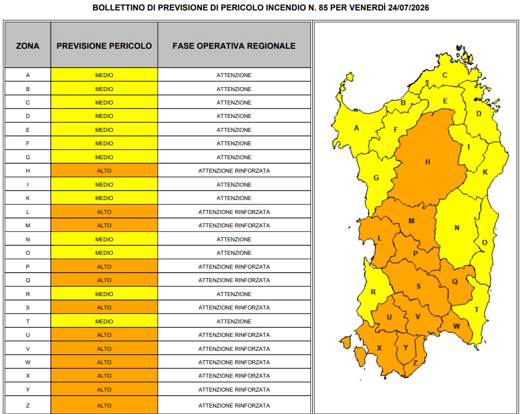 allerta incendi sardegna 24 luglio