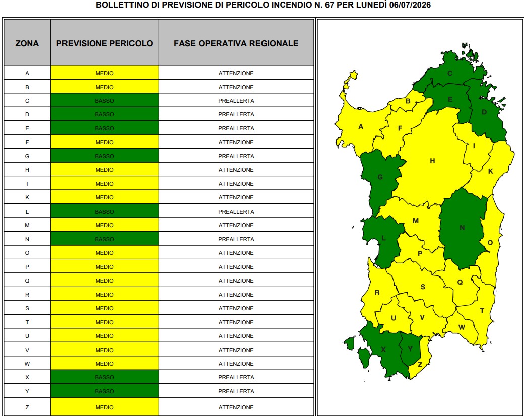 allerta incendi sardegna 6 luglio