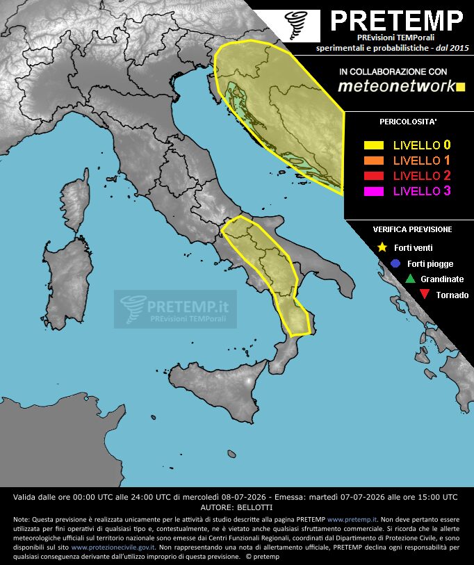 allerta meteo 8 luglio mappa