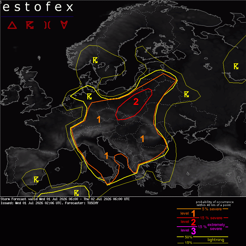 allerta meteo estofex 1 luglio 2026