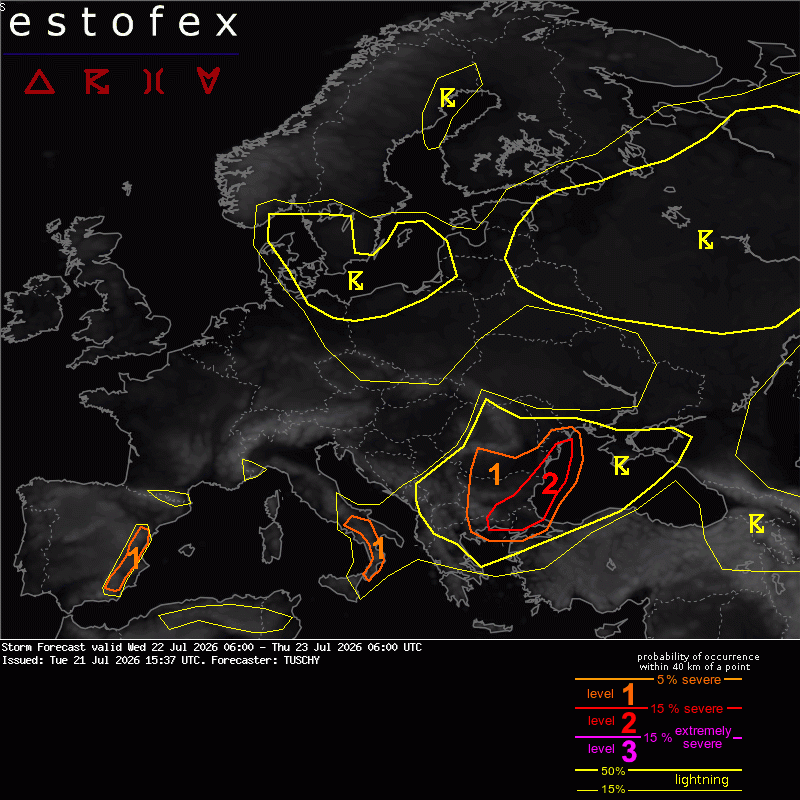 allerta meteo estofex maltempo sud italia mercoledì 22 luglio