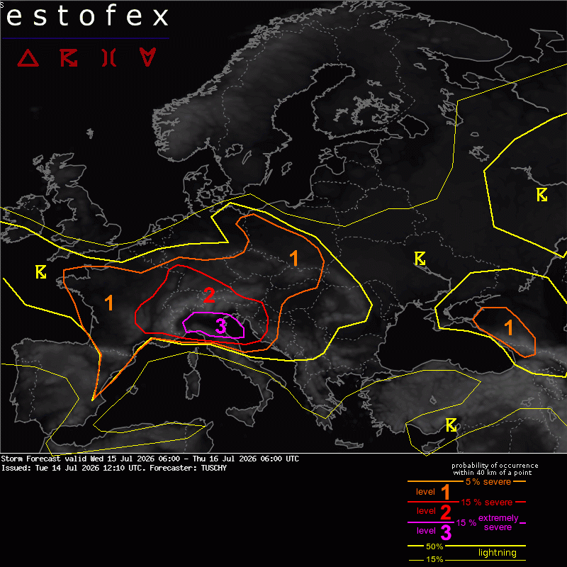 allerta meteo estofex mercoledì 15 luglio