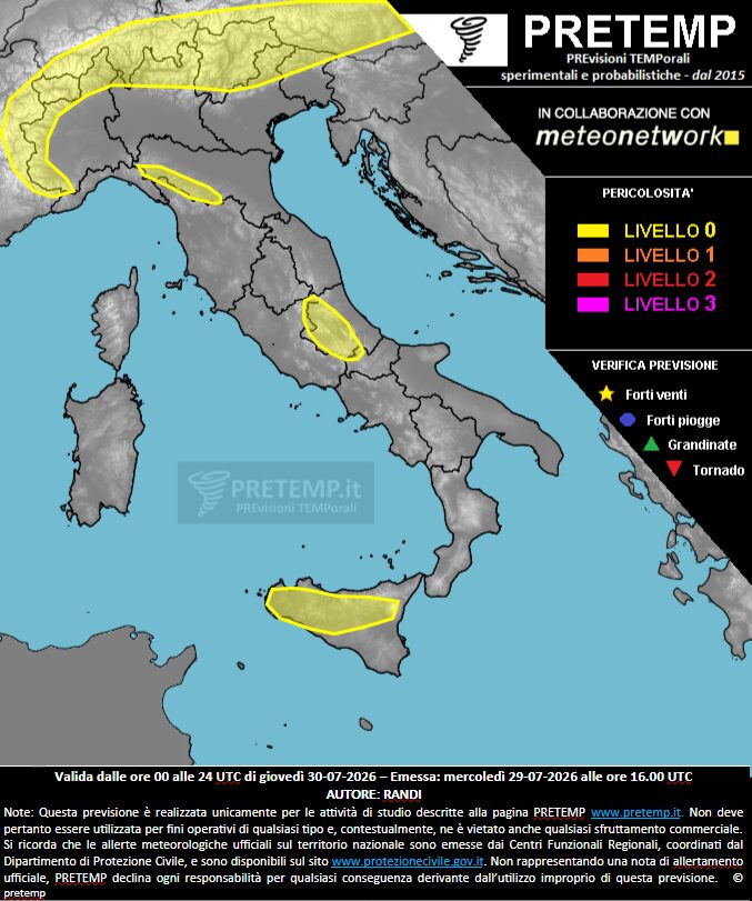 allerta meteo pretemp 30 luglio 2026