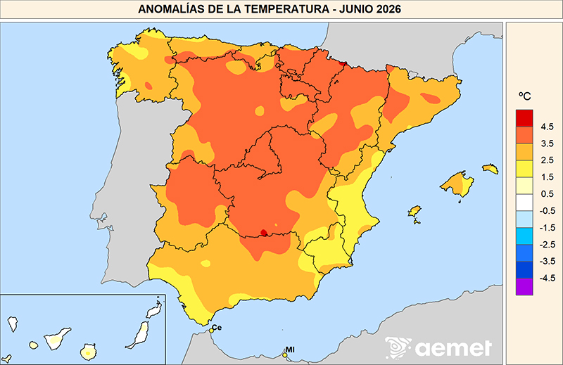 anomalia temperatura giugno 2026 spagna